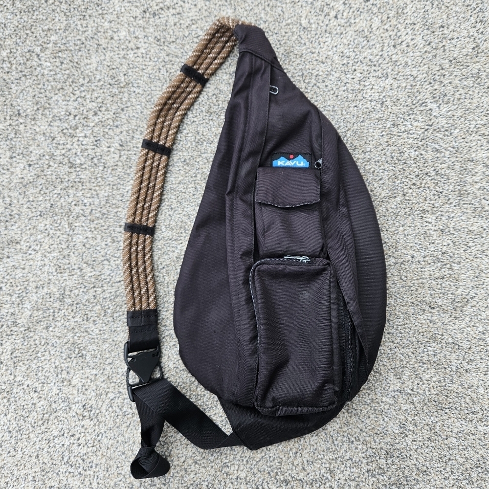 Kavu Rope Sling Bag Hiking One Shoulder Backpack Black Brown Travel Outdoor Bag - Picture 15 of 15